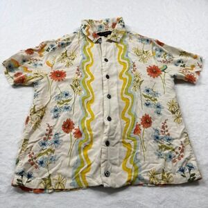 PacSun Floral Rainbow Wavy Stripe Button Down Shirt Mens XS Cream Good Retro
